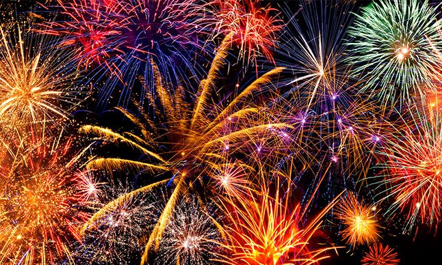 Bright fireworks show at night